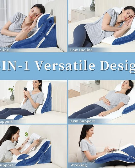 Bed Wedge Pillow for Sleeping 3PCS, 20-in-1 Adjustable Memory Foam Wedge Pillow for Acid Reflux, 3-in-1 Incline Pillow Wedge for After Surgery, Snoring, Back Pain(Navy) - LeafyLoom