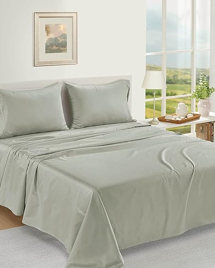 LANE LINEN Luxury 100% Egyptian Cotton Bed Sheets - 1000 Thread Count 4-Piece Mineral Queen Set Bedding Sateen Weave 16" Deep Pocket (Fits Upto 17" Mattress) - LeafyLoom
