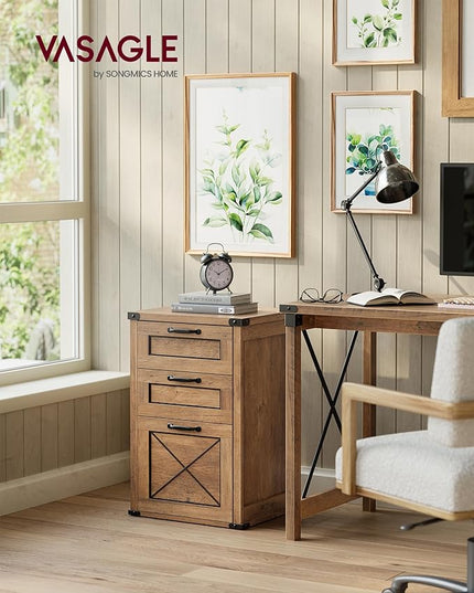 VASAGLE File Cabinet, Filing Cabinet with 3 Drawers, Printer Stand, Fit A4, Letter Size, Hanging File Folders, Modern Farmhouse Style, for Home Office, Study, Honey Brown UOFC054T41 - LeafyLoom