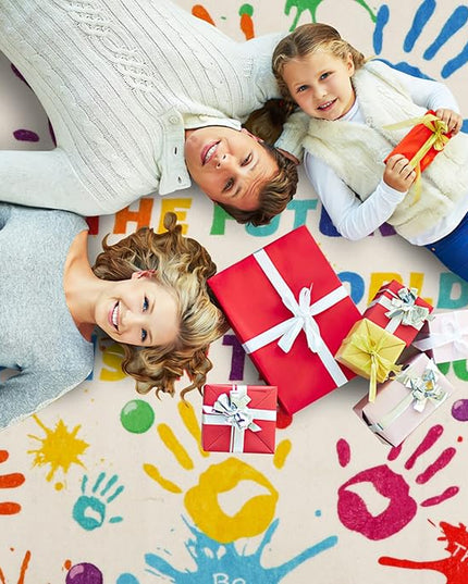 Colorful Kids Rug, Washable Rug for Kids, Handprints Area Rugs for Kids Bedroom, Non-Slip Play Mat Ultra Soft Thick Indoor Plush Rugs for Playroom Classroom Nursery Decor (78.7 X 59 INCH) - LeafyLoom