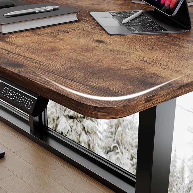 Monomi Electric Standing Desk, 71 x 31.5 inches Height Adjustable Desk, Ergonomic Home Office Sit Stand Up Desk with Memory Preset Controller (Rustic Brown Top/Black Frame) - LeafyLoom