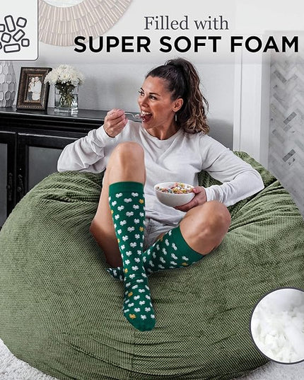 CordaRoy's Chenille Bean Bag Chair, Convertible Chair Folds from Bean Bag to Lounger, As Seen on Shark Tank, Moss - Queen Size - LeafyLoom