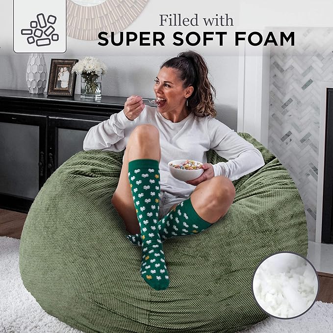 CordaRoy's Chenille Bean Bag Chair, Convertible Chair Folds from Bean Bag to Lounger, As Seen on Shark Tank, Moss - Queen Size - LeafyLoom