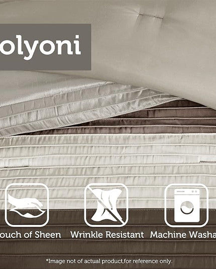 Madison Park Amherst Faux Silk Comforter Set-Casual Contemporary Design All Season Down Alternative Bedding, Matching Shams, Bedskirt, Decorative Pillows, Cal King(104"x92"), Natural, 7 Piece - LeafyLoom