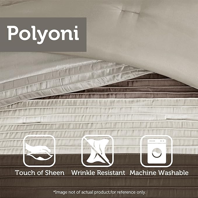 Madison Park Amherst Faux Silk Comforter Set-Casual Contemporary Design All Season Down Alternative Bedding, Matching Shams, Bedskirt, Decorative Pillows, Cal King(104"x92"), Natural, 7 Piece - LeafyLoom