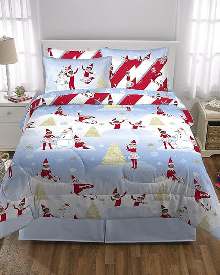 Franco Kids Bedding Soft Comforter and Sheet Set with Sham, 7 Piece Full Size, Elf on the Shelf - LeafyLoom