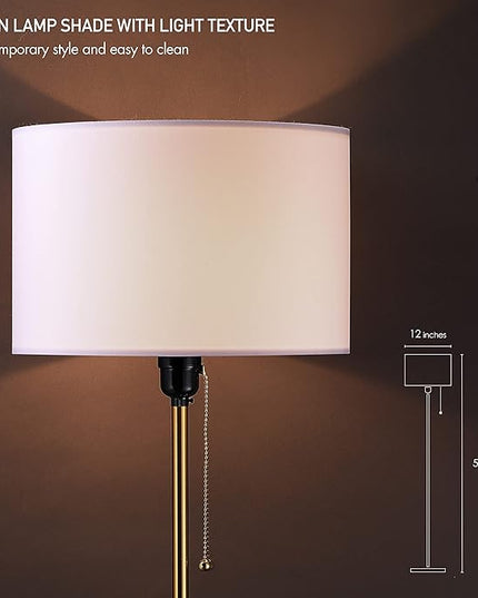 O’Bright Ted - Drum Shade Standing Lamp, Pull Chain Switch, E26 Socket, Modern Minimalist Design, Simple Floor Lamp for Living Room, Bedroom, Office, Antique Brass - LeafyLoom