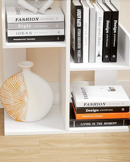 VASAGLE Bookcase, Tree-Shaped Bookshelf with 8 Storage Shelves, Rounded Corners, White 9.8D x 19.7W x 55.1H in, Engineered Wood - LeafyLoom