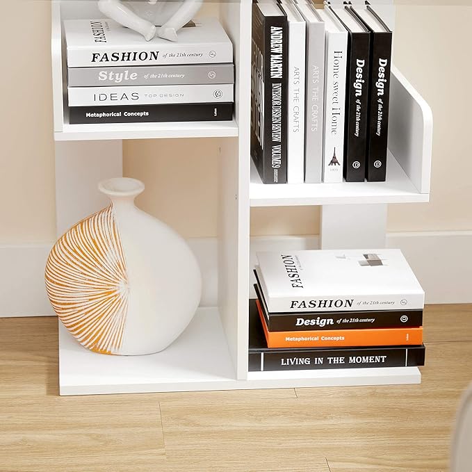 VASAGLE Bookcase, Tree-Shaped Bookshelf with 8 Storage Shelves, Rounded Corners, White 9.8D x 19.7W x 55.1H in, Engineered Wood - LeafyLoom