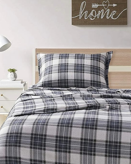 Comfort Spaces Cotton Flannel Breathable Warm Deep Pocket Sheets With Pillow Case Bedding, Twin, Scottish Plaid Blue, 3 Piece - LeafyLoom