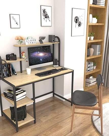 Anivia Computer Bookshelf Home Office, Study Table with Hutch & Adjustable Shelves, Sturdy Wooden Desk for Gaming, Easy Assemble, 49.2", Light Walnut - LeafyLoom