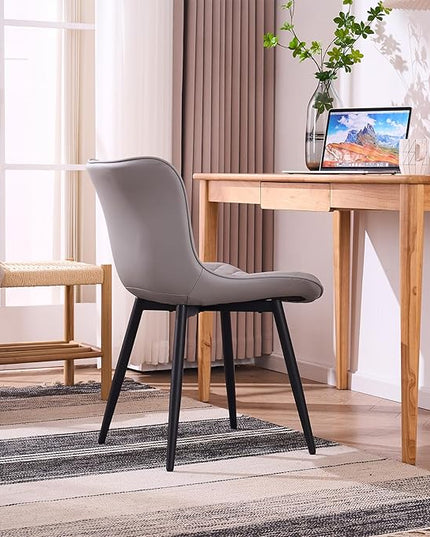 YOUNIKE Dining Kitchen Desk Chairs Modern Minimalist Faux Leather Indoor Padded Upholstered with Back Suitable for Kitchen Living Room Coffee Shop, Loads up to 300lbs Set of 2 Grey - LeafyLoom