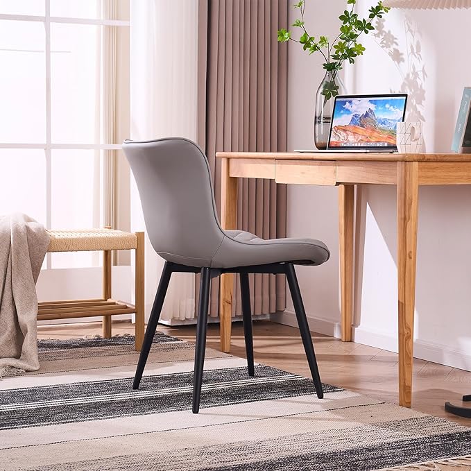 YOUNIKE Dining Kitchen Desk Chairs Modern Minimalist Faux Leather Indoor Padded Upholstered with Back Suitable for Kitchen Living Room Coffee Shop, Loads up to 300lbs Set of 2 Grey - LeafyLoom