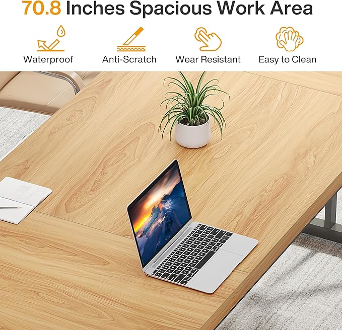 70.8-Inch Large Executive Desk, Modern Computer Office Desk, Wooden Writing Desk Study Table for Home Office - LeafyLoom