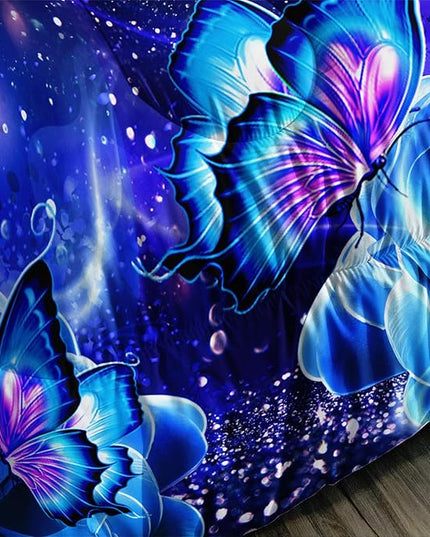 Galaxy Butterfly Comforter Set Full Size for Girls Kids Adults Butterfly Rose Bedding Set Aesthetics Butterflies Quilt Bed Set with 1 Comforter and 2 Pillowcases - LeafyLoom