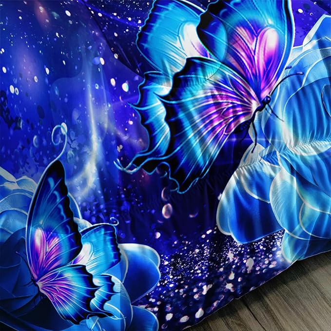 Galaxy Butterfly Comforter Set Full Size for Girls Kids Adults Butterfly Rose Bedding Set Aesthetics Butterflies Quilt Bed Set with 1 Comforter and 2 Pillowcases - LeafyLoom