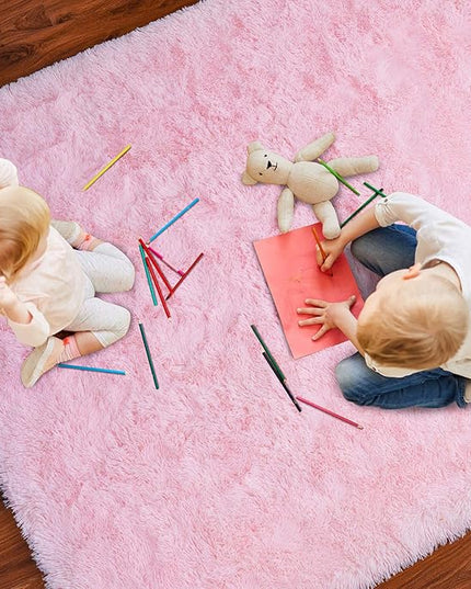 Softlife Ultra Soft Fluffy Area Rugs for Bedroom, Girls and Boys Room Kids Room Nursery Rug, 4 x 5.3 Feet Pink Shaggy Fur Indoor Plush Modern Floor Carpet for Living Room Christmas Decor - LeafyLoom