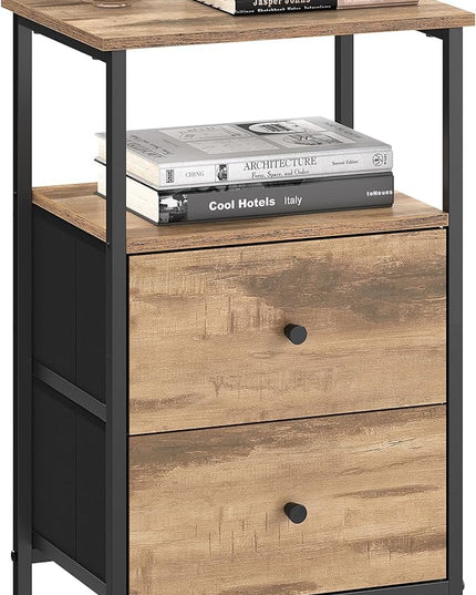 VASAGLE Nightstand, Side Table with 2 Fabric Drawers, 24-Inch Tall End Table with Storage Shelf, Bedroom, Camel Brown and Black ULGS025K50 - LeafyLoom