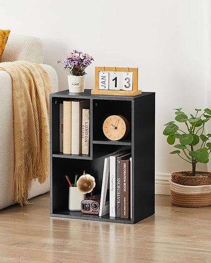 VECELO 3-Cube Small Bookshelf, Modern Bookcases with Shelves Height Up to 12.8 Inches, Suit for Common Size TextBook, Vertical or Horizontal, Cubby Storage Organizer,Vintage Black - LeafyLoom