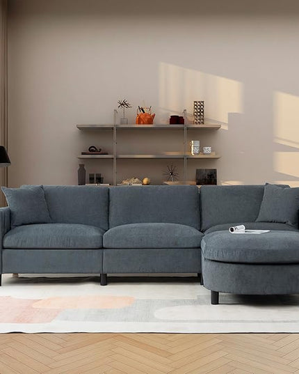 L Shaped Convertible Modular Sectional Couch with Movable Ottoman and Detachable Backrest , 4 Seater Reversible Corner Sofa ,Comfy Chenille Upholstered Sleeper Sofa&Couches for Living Room Office - LeafyLoom