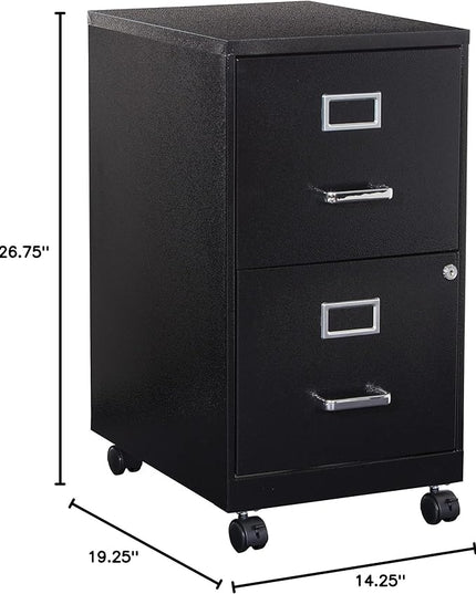 OSP Home Furnishings 2 Drawer Mobile Locking Metal File Cabinet, Black - LeafyLoom