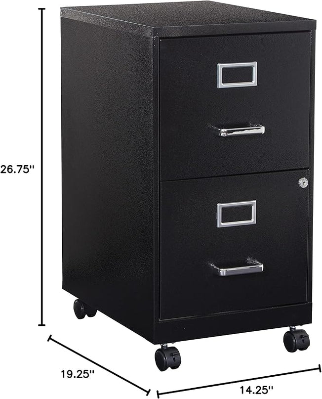 OSP Home Furnishings 2 Drawer Mobile Locking Metal File Cabinet, Black - LeafyLoom