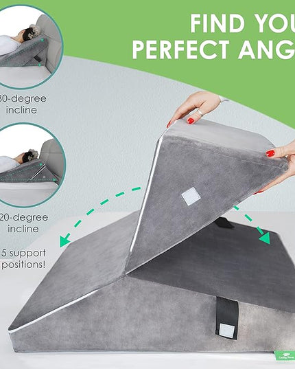 Cushy Form Wedge Pillows for Sleeping - Multipurpose Memory Foam Bed Support Rest & Knee Pillow for Back, Neck & Post-Surgery, Versatile Snoring Relief Back Pillow for Bed - Gray﻿ - LeafyLoom