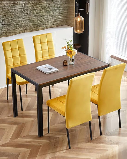 NicBex Velvet Dining Chairs, Upholstered Reception Chairs, High Back Nordic Dining Chair with Metal Legs for Home Kitchen, Living Room, Set of 4, Yellow - LeafyLoom