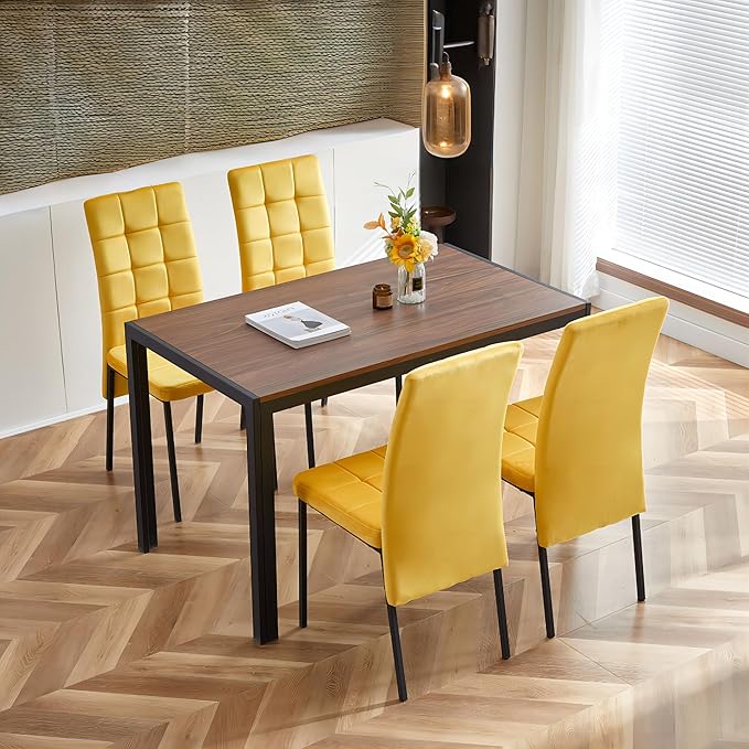 NicBex Velvet Dining Chairs, Upholstered Reception Chairs, High Back Nordic Dining Chair with Metal Legs for Home Kitchen, Living Room, Set of 4, Yellow - LeafyLoom