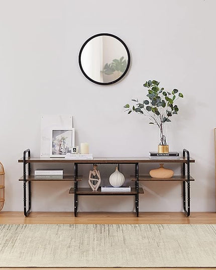 VECELO, Entertainment Center/Media Console Table with Adjustable Storage Shelves for Living Room/Bedroom, 55 inch TV Stand, Rustic Brown - LeafyLoom