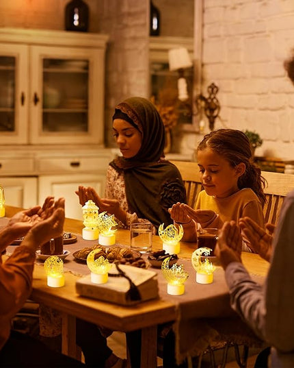 Ramadan Mini Lantern Lights Decorations 12Pcs Eid Mubarak Plastic LED Night Light with Lamp Battery Moon Castle Decorative Hanging Lantern for Mubarak Home Party Tabletop Decorations - LeafyLoom