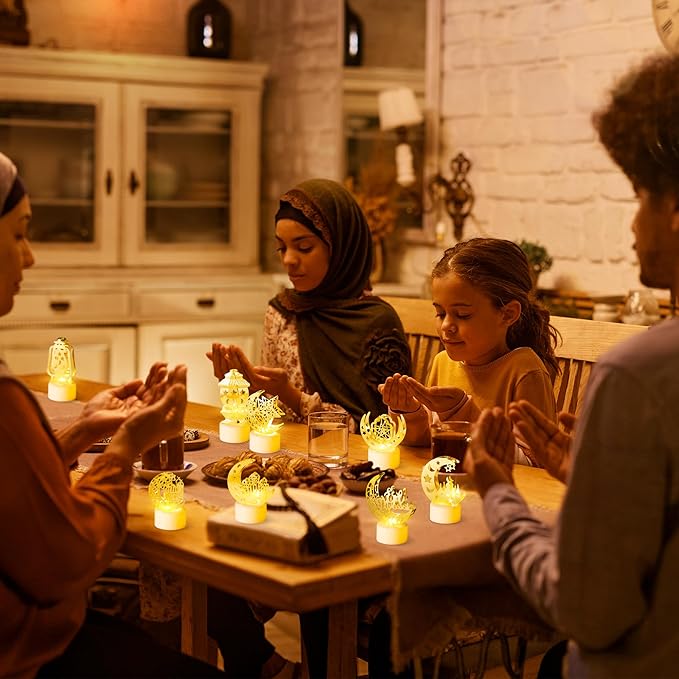 Ramadan Mini Lantern Lights Decorations 12Pcs Eid Mubarak Plastic LED Night Light with Lamp Battery Moon Castle Decorative Hanging Lantern for Mubarak Home Party Tabletop Decorations - LeafyLoom