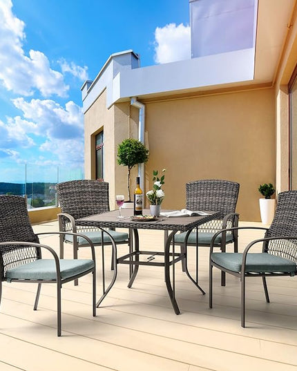 Pamapic 4 Piece Patio Dining Chair, Outdoor Dining Chair, Patio Wicker Chair for Backyard Garden Deck Poolside/Removable Cushions(Green) - LeafyLoom