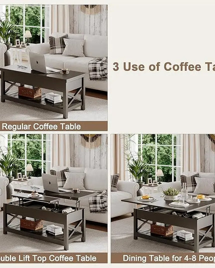 ChooChoo Coffee Table Lift Top, Multi-Function Convertible Coffee Table with Storage and Hidden Compartment, Coffee Table Converts to Dining Table for Living Room, 40 Black - LeafyLoom