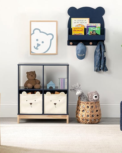 Delta Children babyGap Charlie 6-in-1 Convertible Crib + Brannan Bear Bookcase with Bins + Brannan Bear Wall Shelf with 4 Hooks, Navy (Bundle) - LeafyLoom
