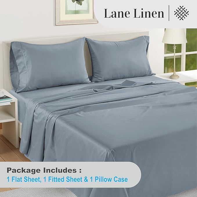 LANE LINEN 100% Egyptian Cotton Twin Sheets Set (3 Pc) – 1000 Thread Count – Sateen Weave - Ultra Soft Twin Bed Sheets – Luxury Hotel Bedding – Twin Size Sheets Set with Deep Pockets – French Blue - LeafyLoom