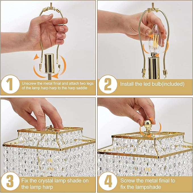 Luvkczc USB Bedside Crystal Table Lamp Gold, Touch Control Lamp, 3-Way Dimmable with Shade for Bedroom, Living Room, 6W LED Bulb Included - LeafyLoom