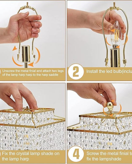 Luvkczc Set of 2 USB Bedside Crystal Table Lamp Gold, Touch Control, 3-Way Dimmable Lamp with Crystal Shade for Bedroom, Living Room, 6W LED Bulb Included - LeafyLoom