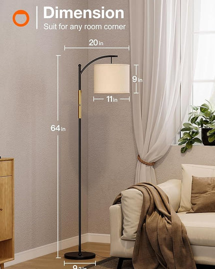 addlon Floor Lamp for Living Room with dimmable Brightness (1-100%), Standing lamp with Linen lampshade for Bedroom, Office, Lamps with 9W LED Bulb Included - Black and Gold - LeafyLoom