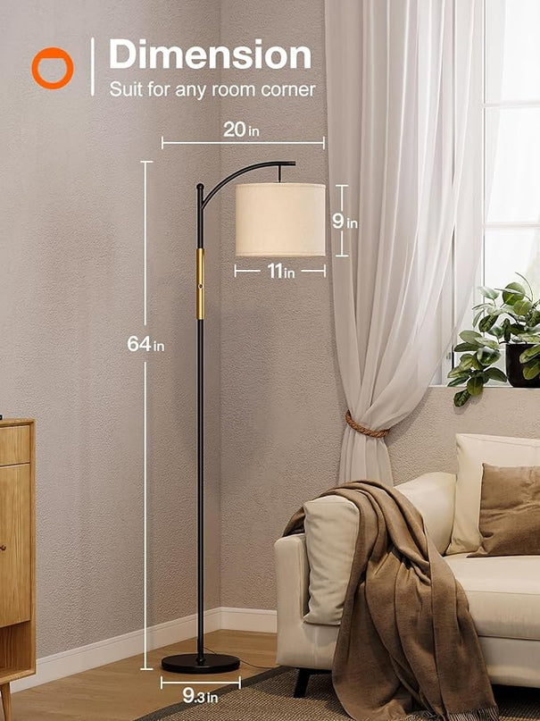 addlon Floor Lamp for Living Room with dimmable Brightness (1-100%), Standing lamp with Linen lampshade for Bedroom, Office, Lamps with 9W LED Bulb Included - Black and Gold - LeafyLoom