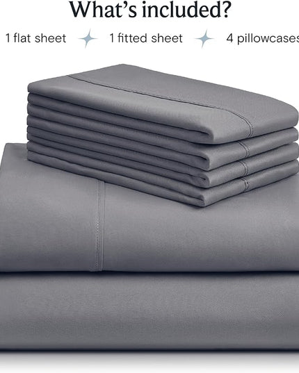 LuxClub 6 PC Queen Sheet Set, Breathable Luxury Bed Sheets, Deep Pockets 18" Eco Friendly Wrinkle Free Cooling Sheets Machine Washable Hotel Bedding Silky Soft - Light Grey Queen - LeafyLoom