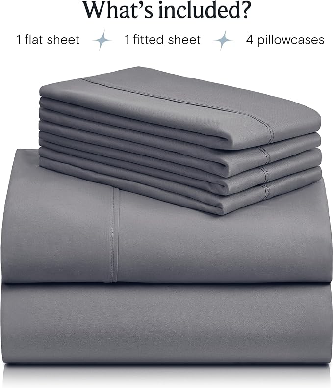 LuxClub 6 PC Queen Sheet Set, Breathable Luxury Bed Sheets, Deep Pockets 18" Eco Friendly Wrinkle Free Cooling Sheets Machine Washable Hotel Bedding Silky Soft - Light Grey Queen - LeafyLoom