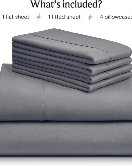 LuxClub 6 PC King Sheet Set, Breathable Luxury Bed Sheets, Deep Pockets 18" Wrinkle Free Cooling Bed Sheets Machine Washable Hotel Bedding Silky Soft - Light Grey King - LeafyLoom
