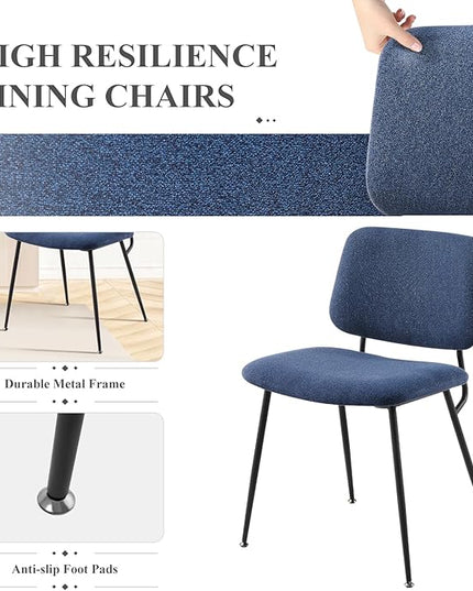 COLAMY Modern Upholstered Fabric Dining Room Accent Diner Stylish Kitchen Chairs with Solid Metal Legs, set of 2, Blue - LeafyLoom