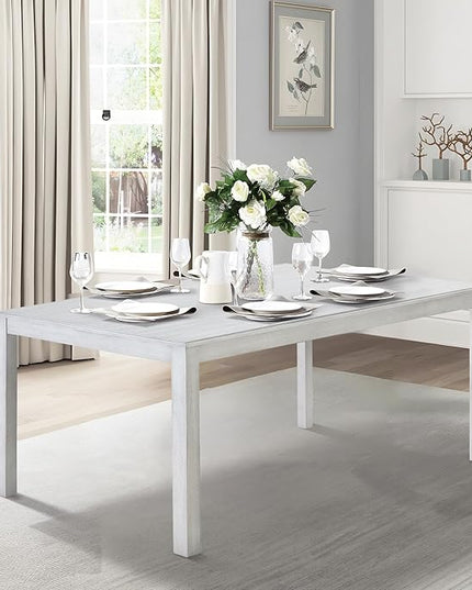 COLAMY Wood Dining Table for 4 6 People, Rectangle Wooden Kitchen Table with Square Legs, Farmhouse Dinner Table for Dining Room, Office, White - LeafyLoom