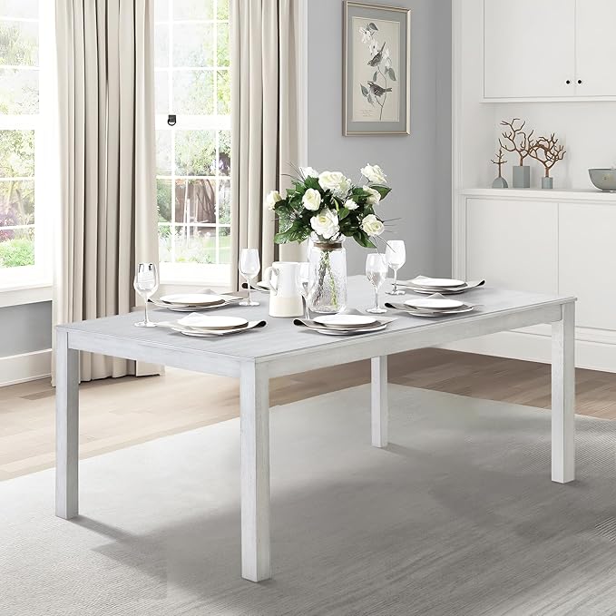 COLAMY Wood Dining Table for 4 6 People, Rectangle Wooden Kitchen Table with Square Legs, Farmhouse Dinner Table for Dining Room, Office, White - LeafyLoom