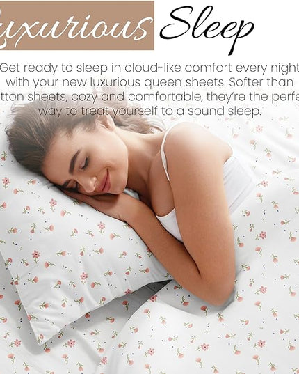 Linen Market 4 Piece Queen Sheets Set (Pink Floral) - Sleep Better Than Ever with These Ultra-Soft & Cooling Bed Sheets for Your Queen Size Bed - Deep Pocket Fits 16" Mattress - LeafyLoom