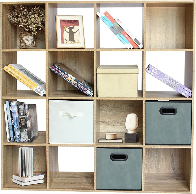 PACHIRA E-Commerce 16 Cube Closet Cabinet, Unit Shelf, Wooden Storage Cube, Bookshelf File Organizer Rack in Living Room, Bedroom, Study, each cube 11.22", OAK - LeafyLoom