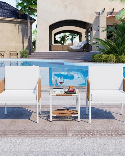 Shintenchi 3 Piece Wicker Patio Furniture Set, Outdoor Furniture Rattan Conversation Set with Two Single Chairs and Coffee Table for Backyard, Balcony, Poolside - LeafyLoom