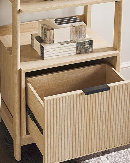 Walker Edison Modern Narrow Open Bookshelf Bottom, 22 Inch, One-Drawer Coastal Oak - LeafyLoom